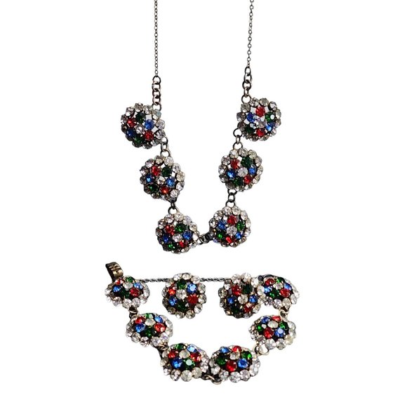 Vintage Possibly Czech Blingy Rhinestone & Brass Parure (A3809) - Picture 1 of 12